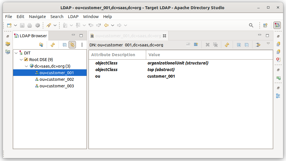 Target LDAP directory initial state