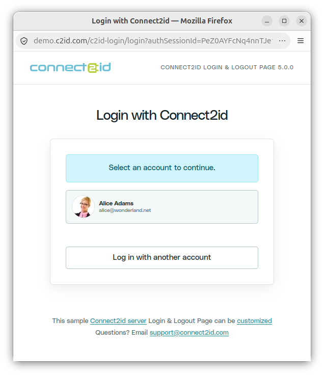 New Connect2id server login page